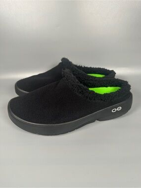 OOFOS OOcoozie Slip On Comfort Recovery Sherpa Mule Shoes Men's Size 9.5 Black